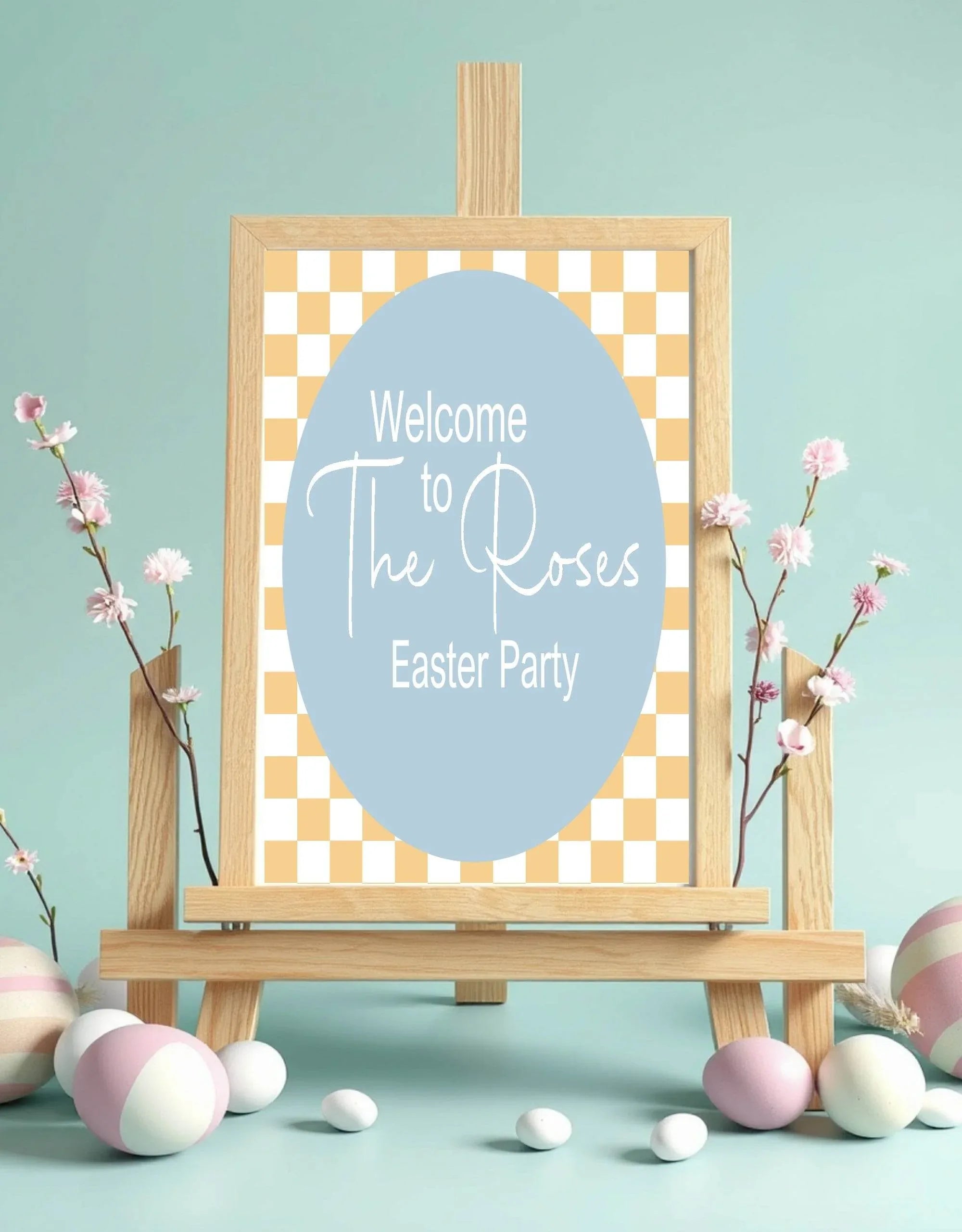 Pastel Checkerboard Welcome Easter Party Sign | Colour Options - Larosier Prints