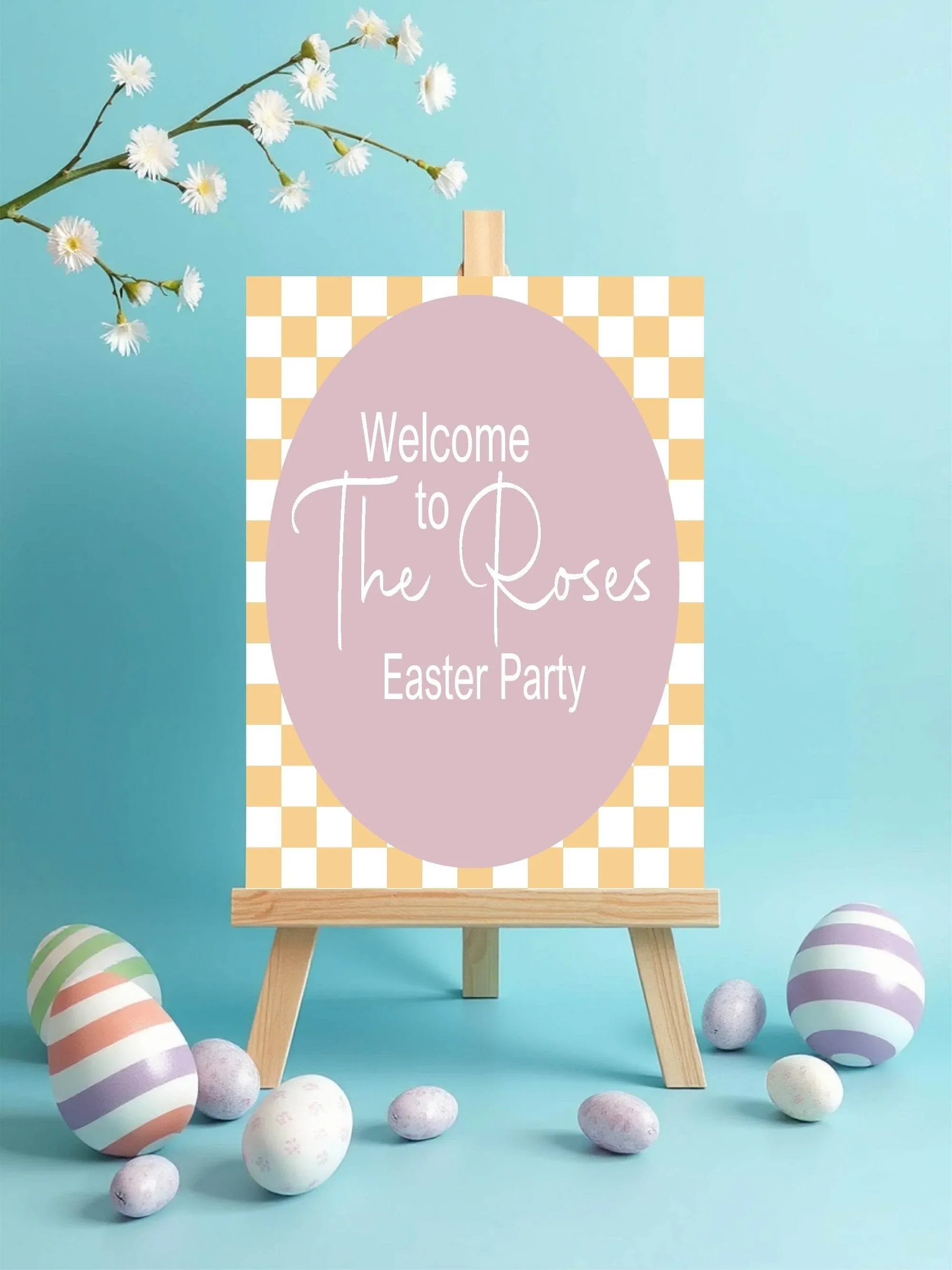 Pastel Checkerboard Welcome Easter Party Sign | Colour Options - Larosier Prints
