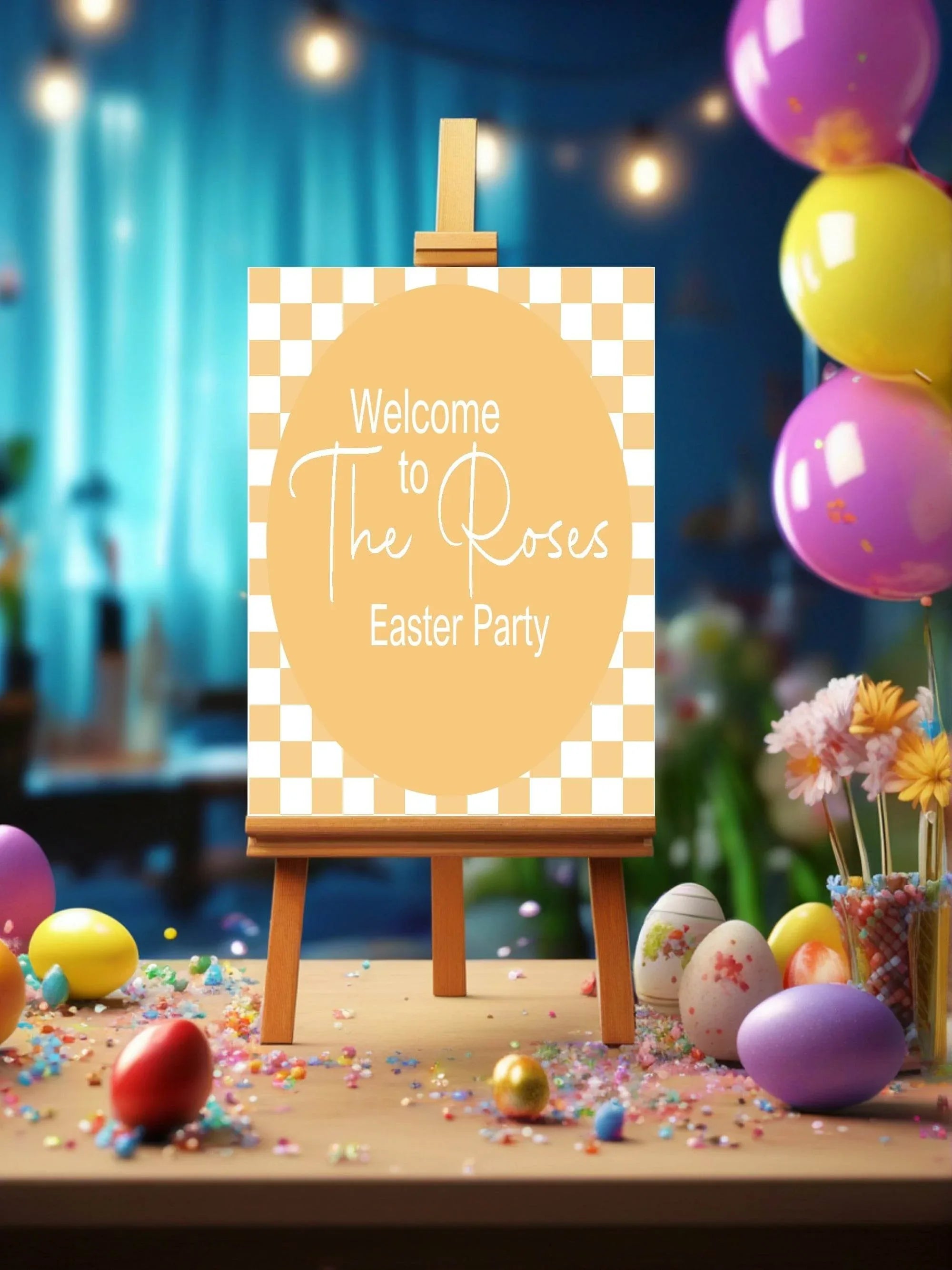 Pastel Checkerboard Welcome Easter Party Sign | Colour Options - Larosier Prints