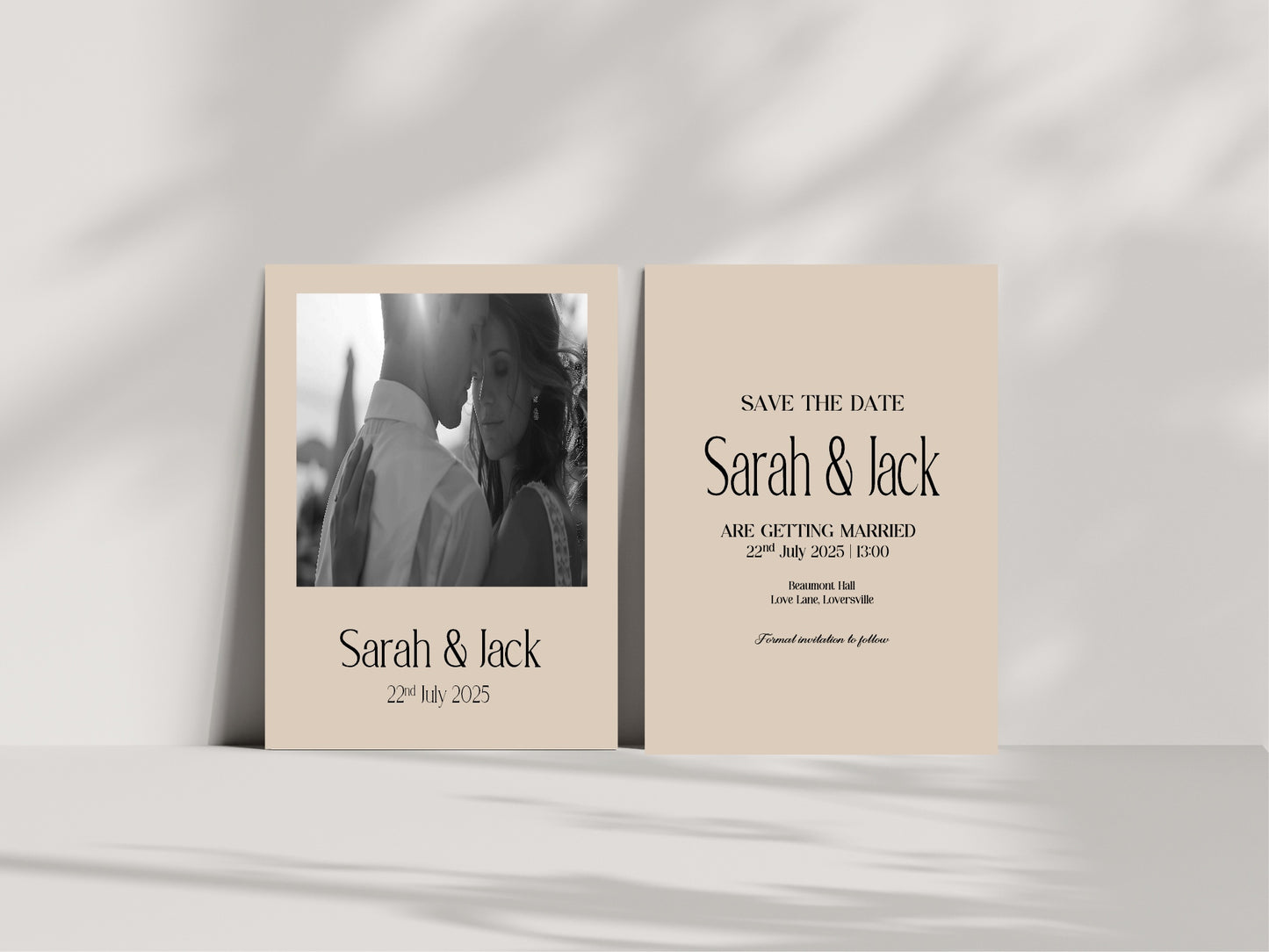 Beige Photo Save The Date Wedding Party Cards & Envelopes | Pack of 10 Double Sided