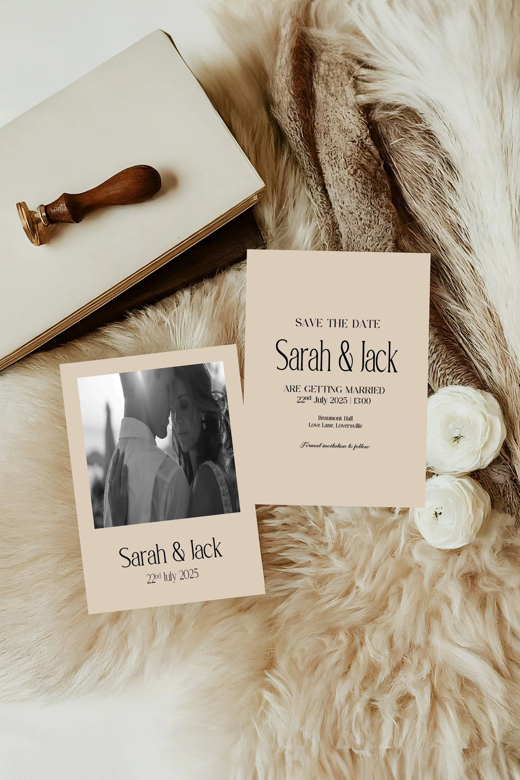 Beige Photo Save The Date Wedding Party Cards & Envelopes | Pack of 10 Double Sided - Larosier Prints