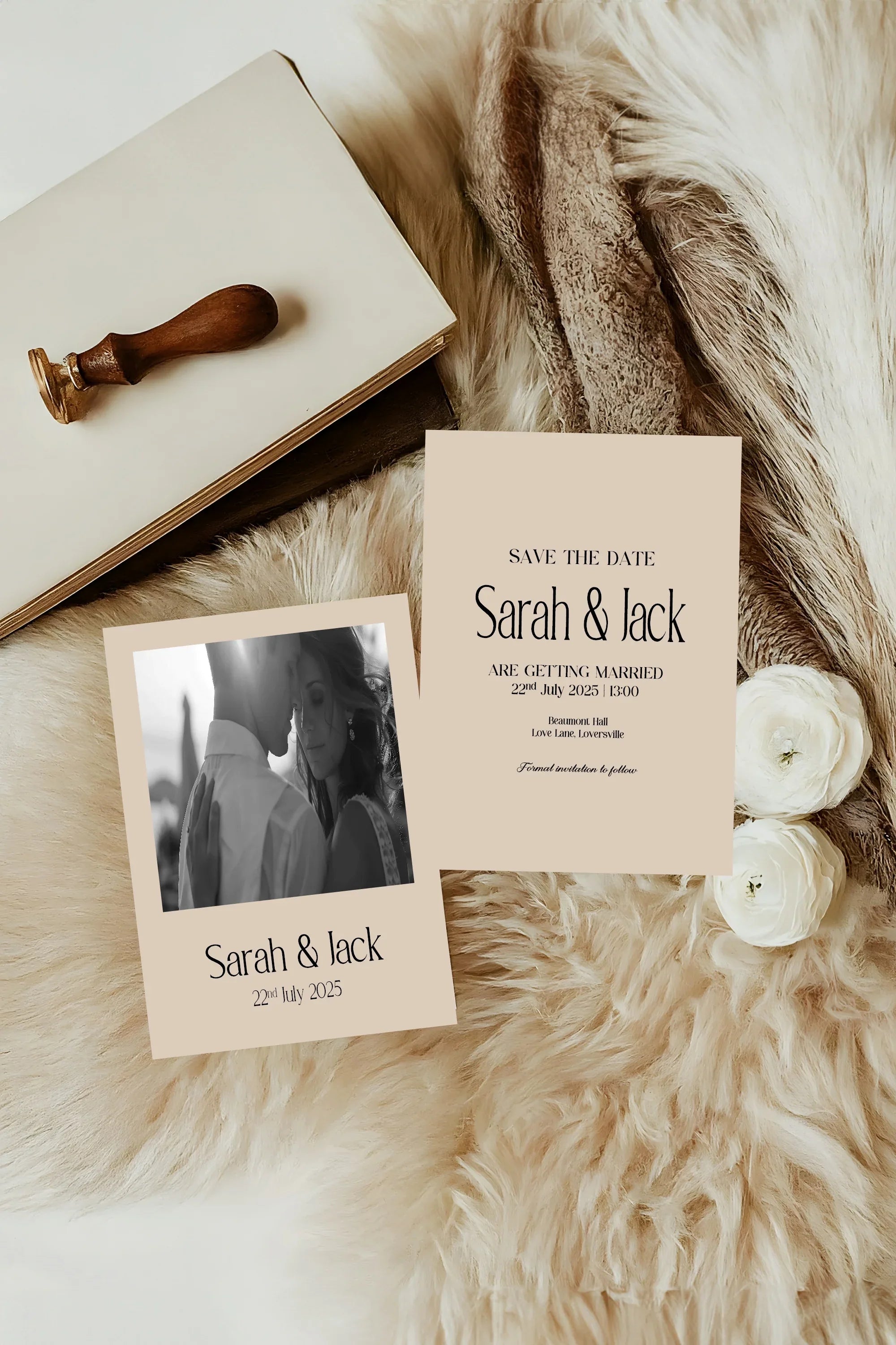 Beige Photo Save The Date Wedding Party Cards & Envelopes | Pack of 10 Double Sided - Larosier Prints