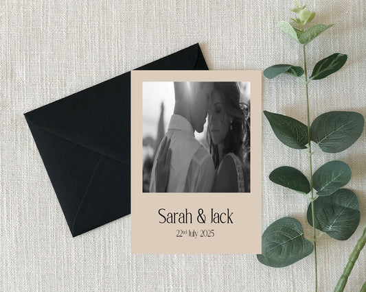 Beige Photo Save The Date Wedding Party Cards & Envelopes | Pack of 10 Double Sided