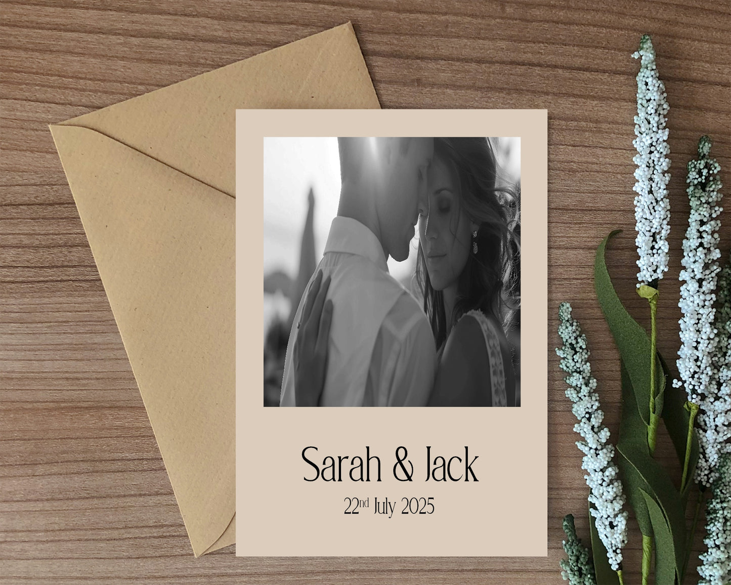 Beige Photo Save The Date Wedding Party Cards & Envelopes | Pack of 10 Double Sided