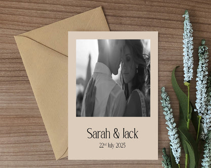 Beige Photo Save The Date Wedding Party Cards & Envelopes | Pack of 10 Double Sided