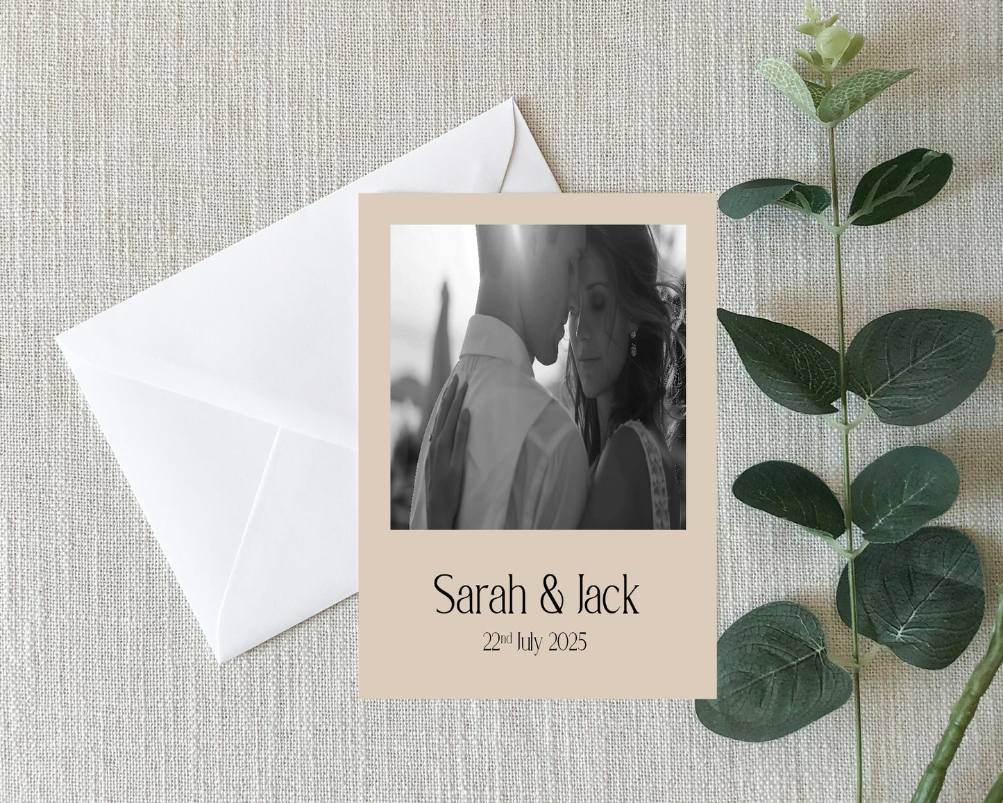 Beige Photo Save The Date Wedding Party Cards & Envelopes | Pack of 10 Double Sided