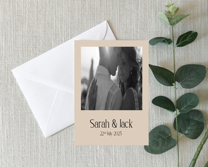 Beige Photo Save The Date Wedding Party Cards & Envelopes | Pack of 10 Double Sided