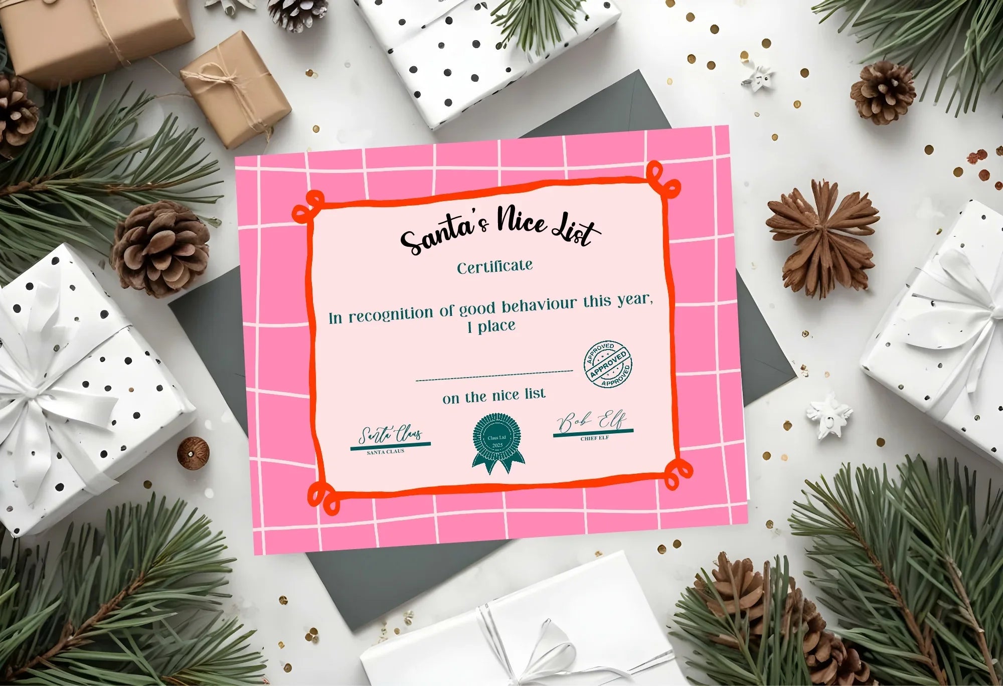 Christmas Pink Check Letter to Santa Kit inc Personalised Forever Print - Larosier Prints