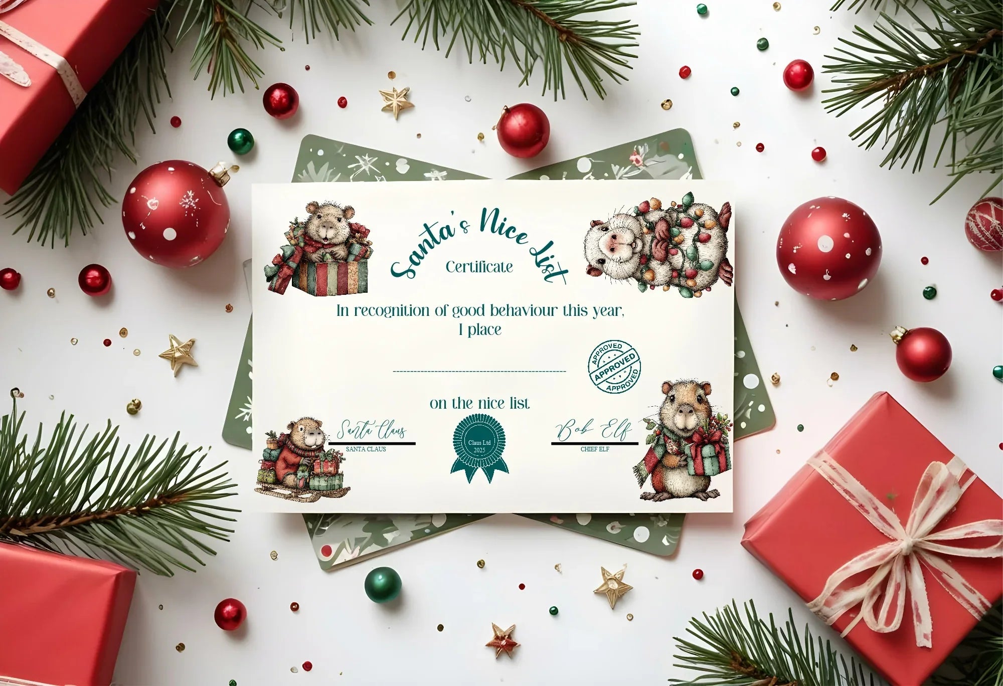 Christmas Capybara Letter to Santa Kit inc Personalised Forever Print - Larosier Prints