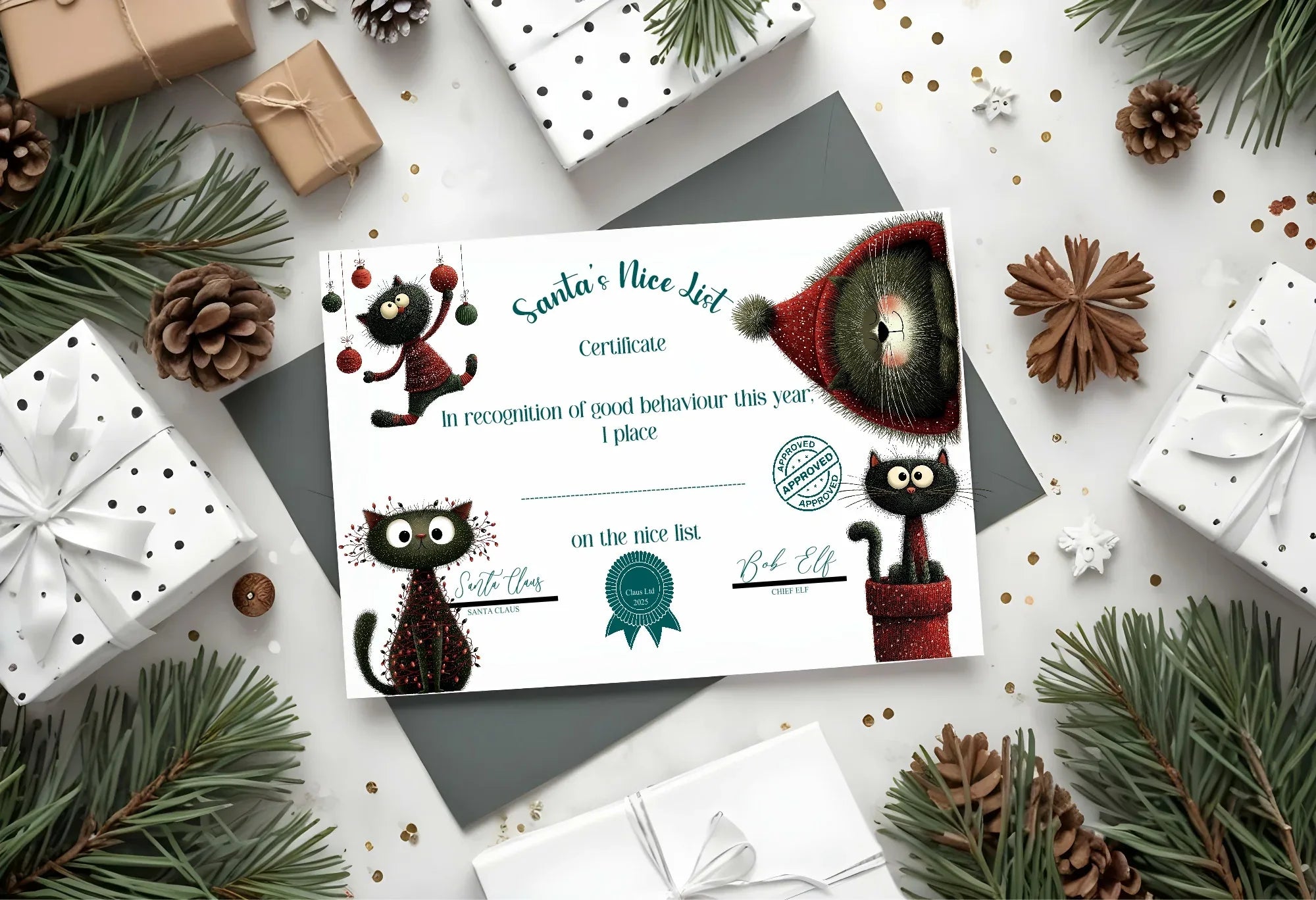 Christmas Cat Letter to Santa Kit inc Personalised Forever Print - Larosier Prints
