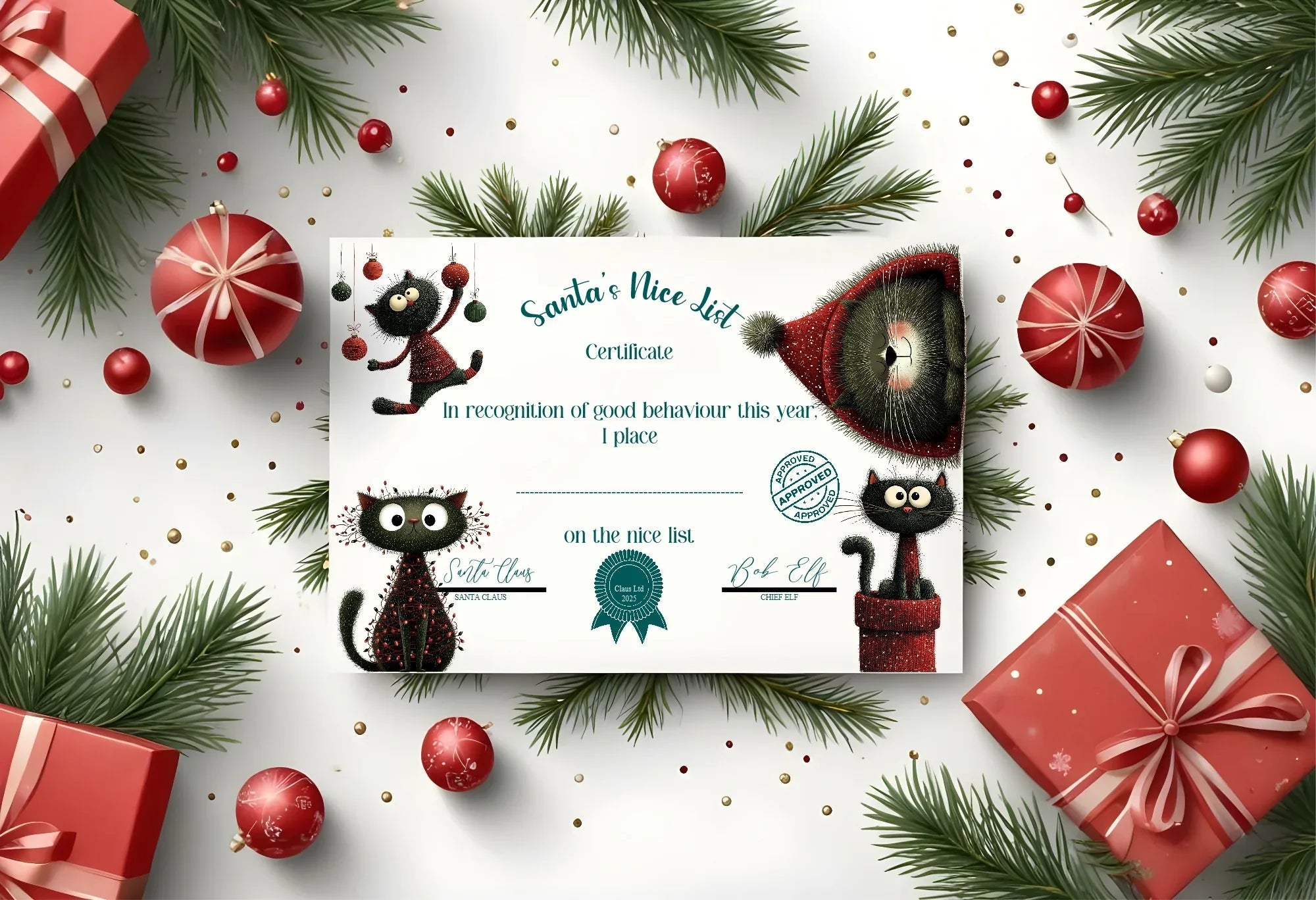 Christmas Cat Letter to Santa Kit inc Personalised Forever Print - Larosier Prints