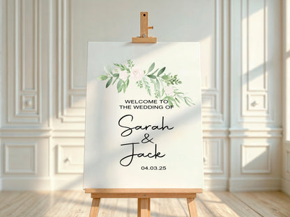 Green & White Rose Welcome To Our Wedding Sign