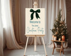 Green Velvet Bow Welcome Christmas Party Sign - Larosier Prints