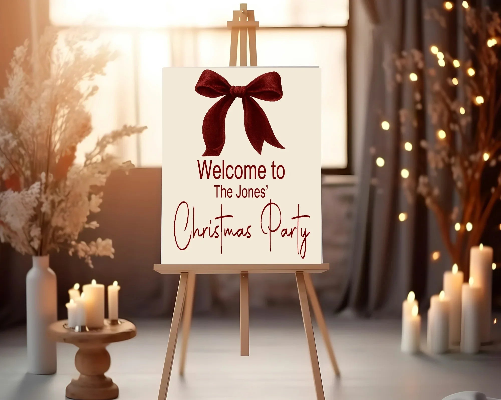 Red Velvet Bow Christmas Party Invitations & Envelopes | Pack of 10 - Larosier Prints