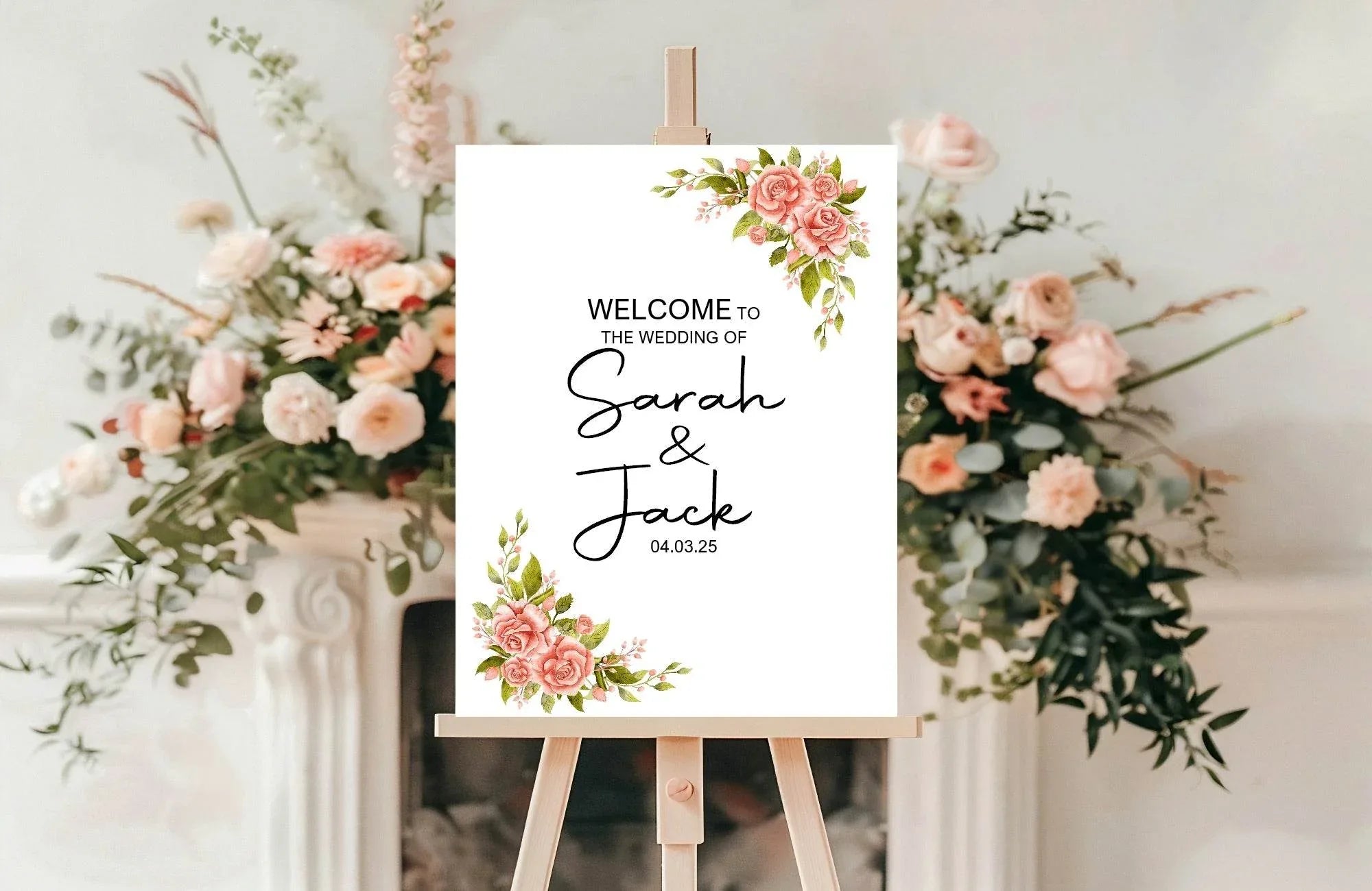 Pink Rose Welcome To Our Wedding Party Sign - Larosier Prints