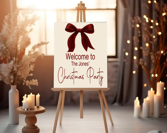 Red Velvet Bow Welcome Christmas Party Sign