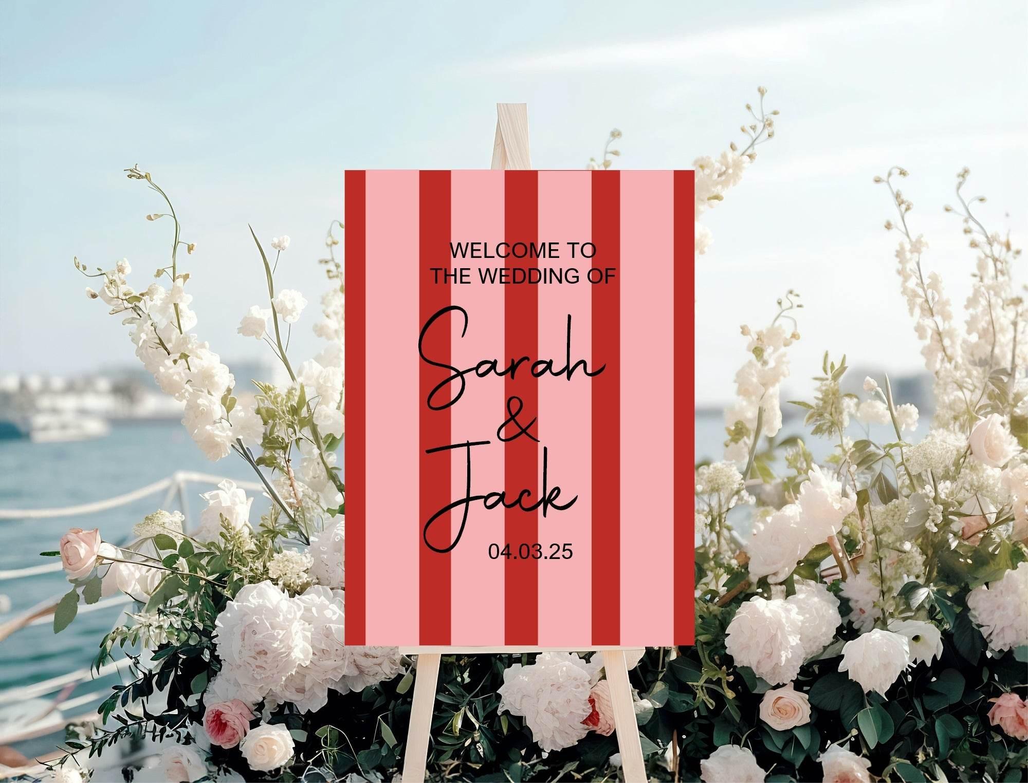 Red & Pink Welcome To Our Wedding Party Sign - Larosier Prints