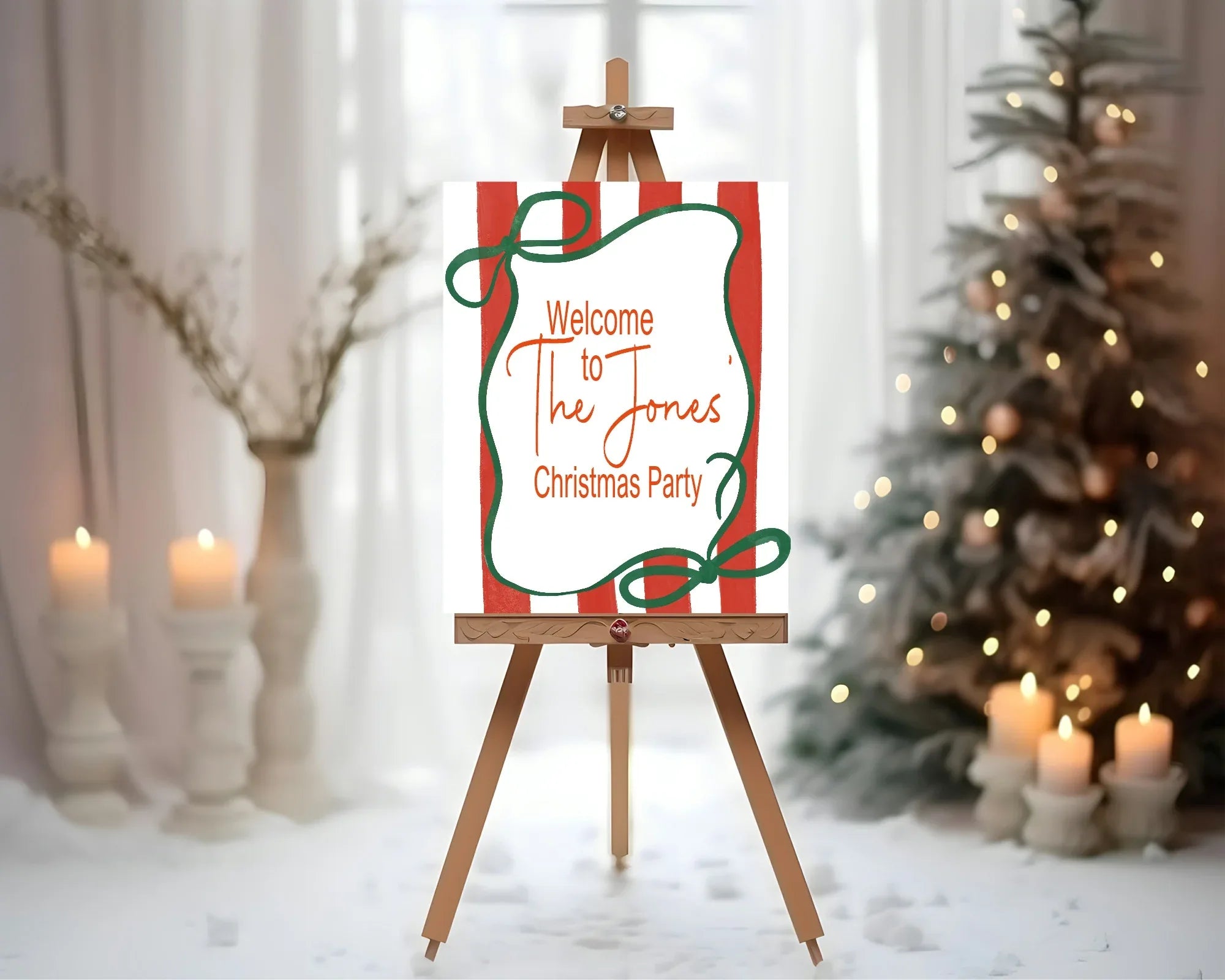 Red Stripe Welcome Christmas Party Sign - Larosier Prints