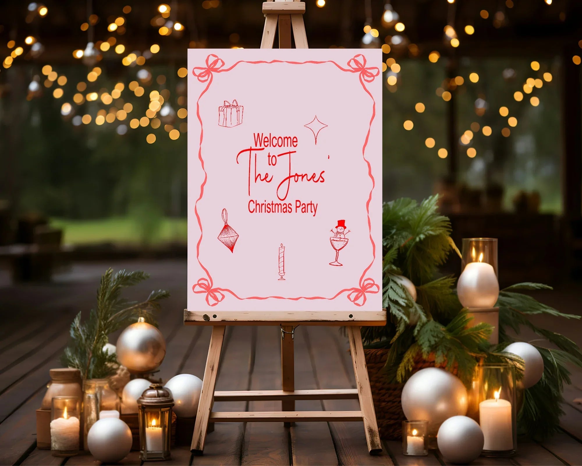 Pink & Red Welcome Christmas Party Sign - Larosier Prints