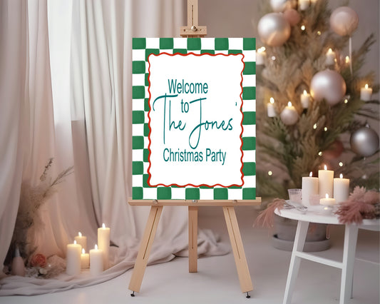 Green Check Welcome Christmas Party Sign