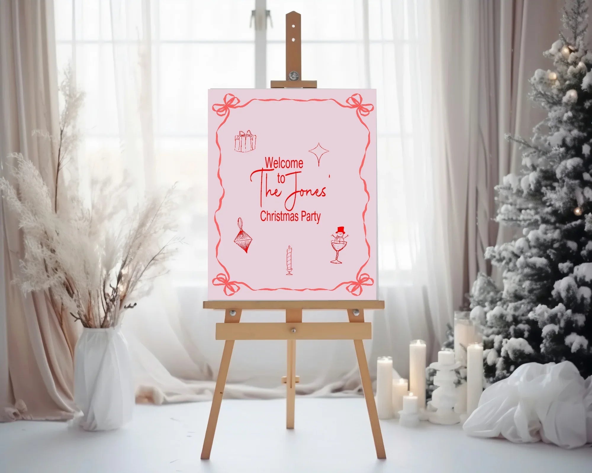 Pink & Red Welcome Christmas Party Sign - Larosier Prints