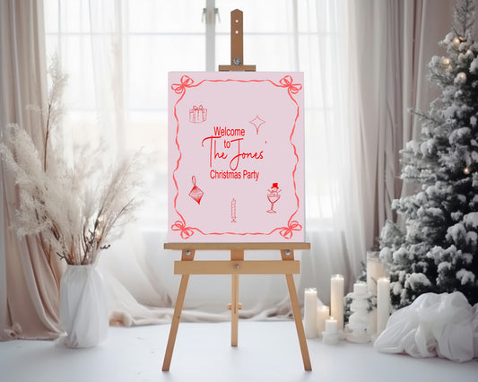 Pink & Red Welcome Christmas Party Sign