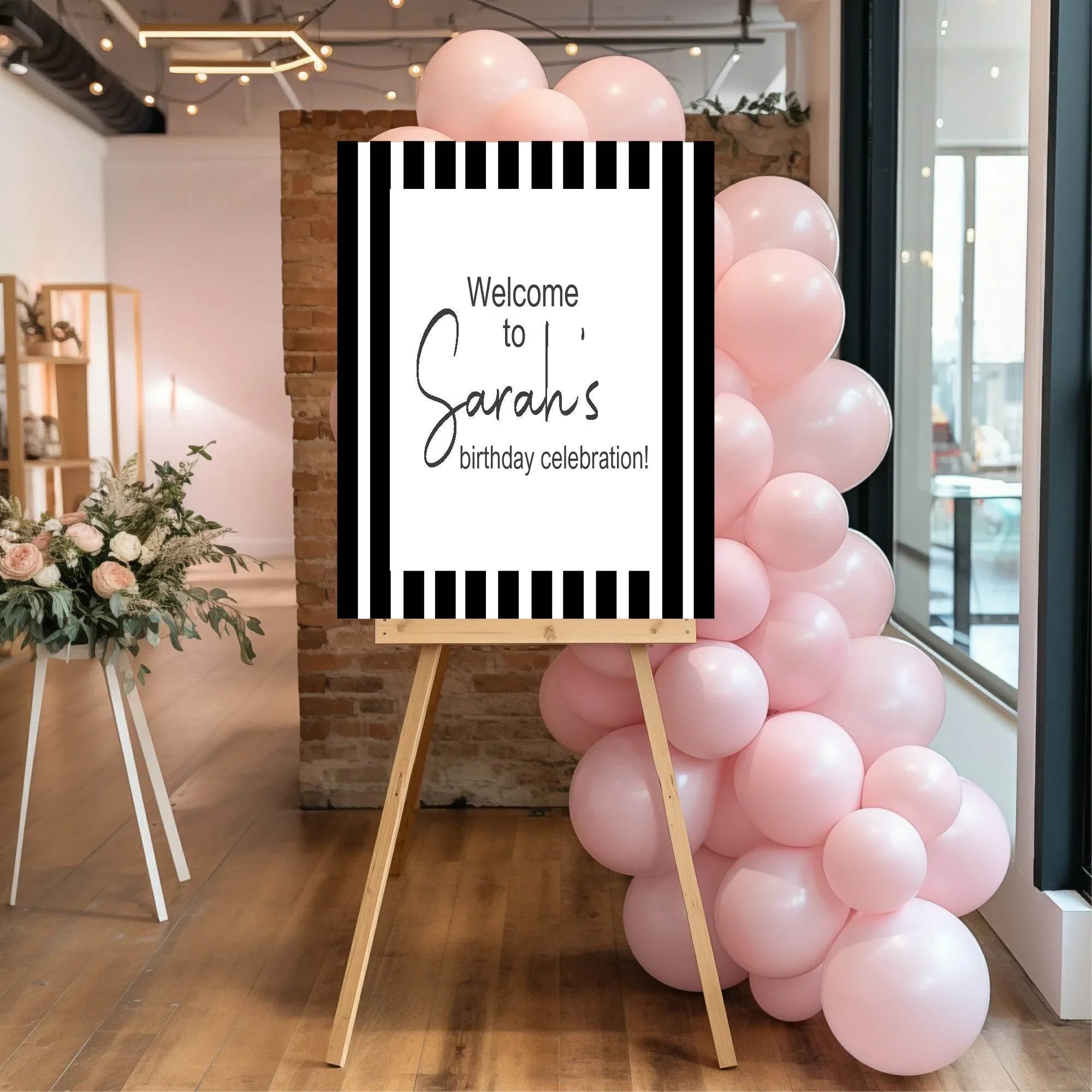 Black & White Stripe Welcome Birthday Party Sign - Larosier Prints