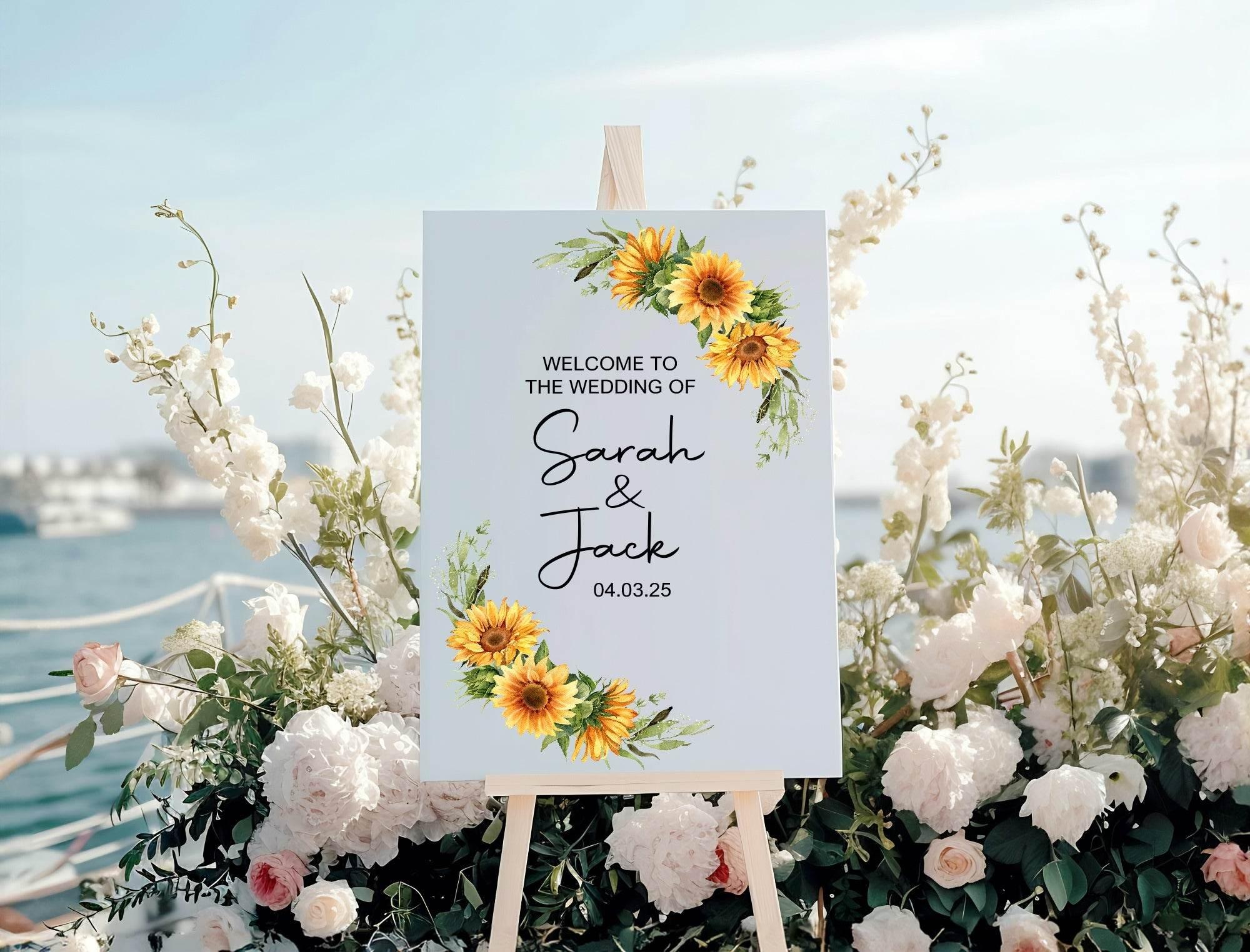 Sunflower Welcome To Our Wedding Party Sign - Larosier Prints
