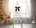 Green Velvet Bow Welcome Christmas Party Sign - Larosier Prints