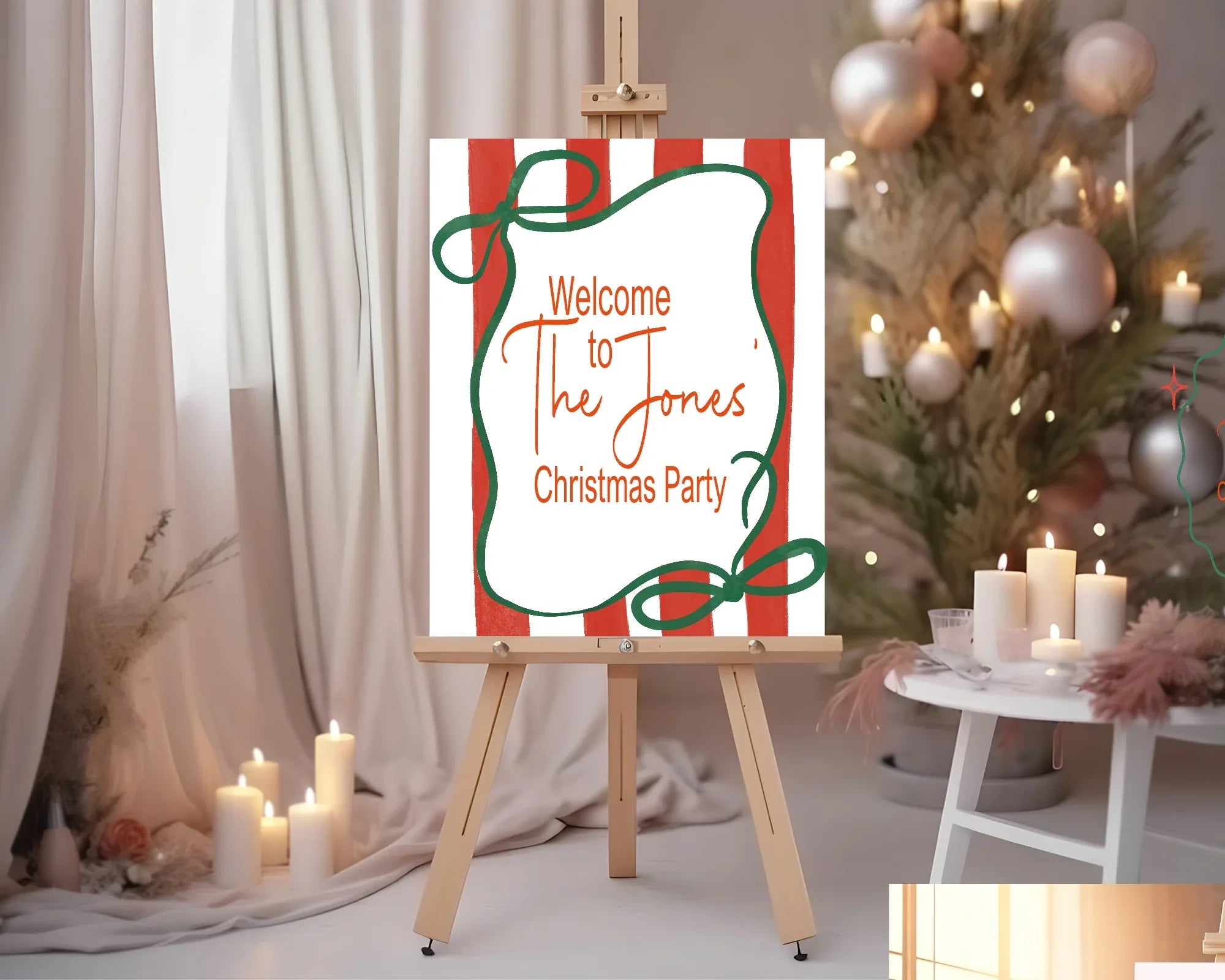 Red Stripe Welcome Christmas Party Sign - Larosier Prints