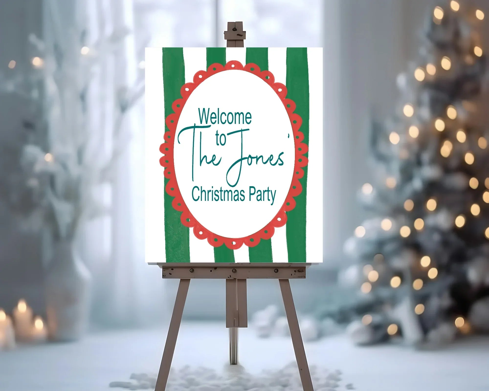 Green Stripe Welcome Christmas Party Sign - Larosier Prints