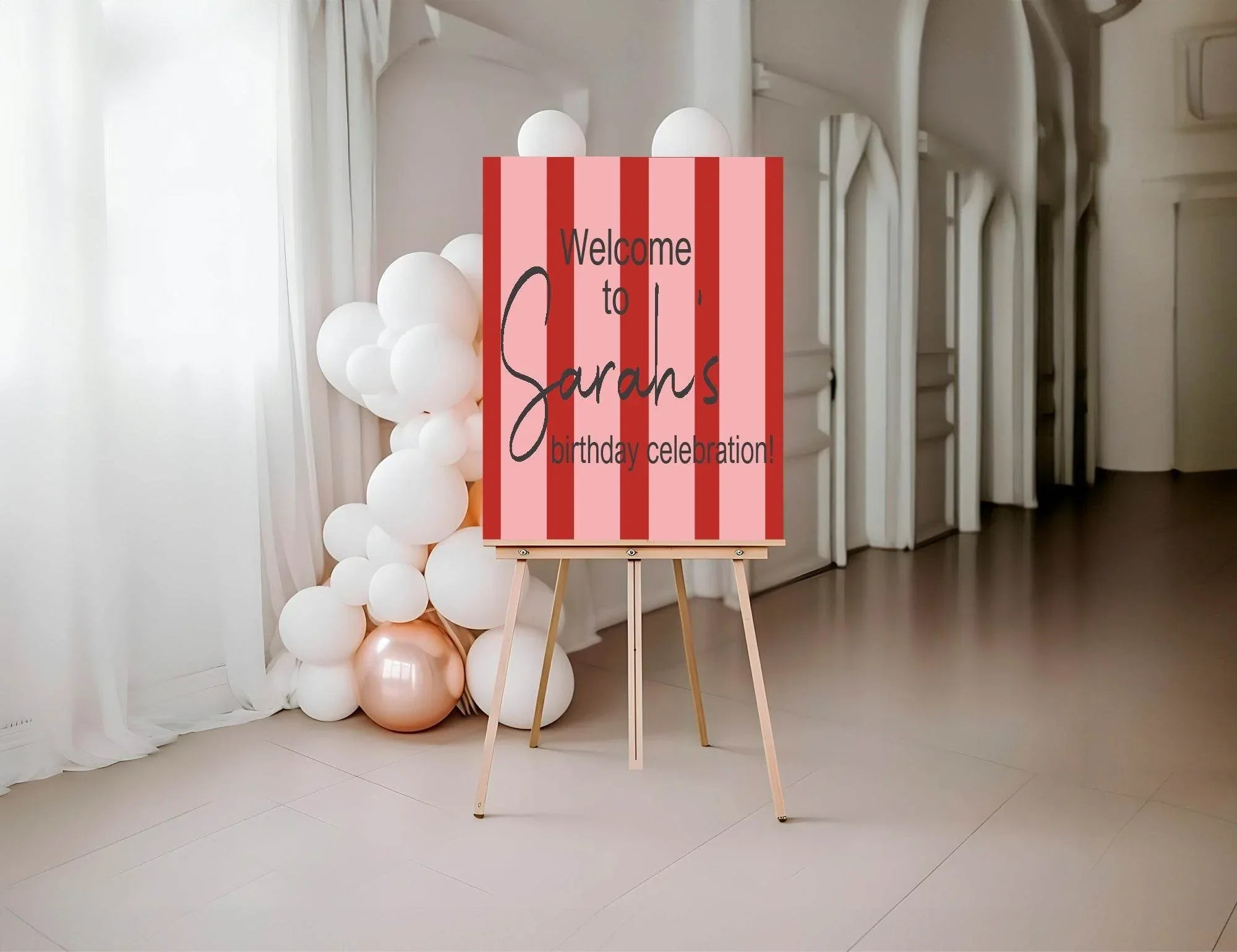 Red & Pink Welcome Birthday Party Sign - Larosier Prints