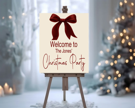 Red Velvet Bow Welcome Christmas Party Sign
