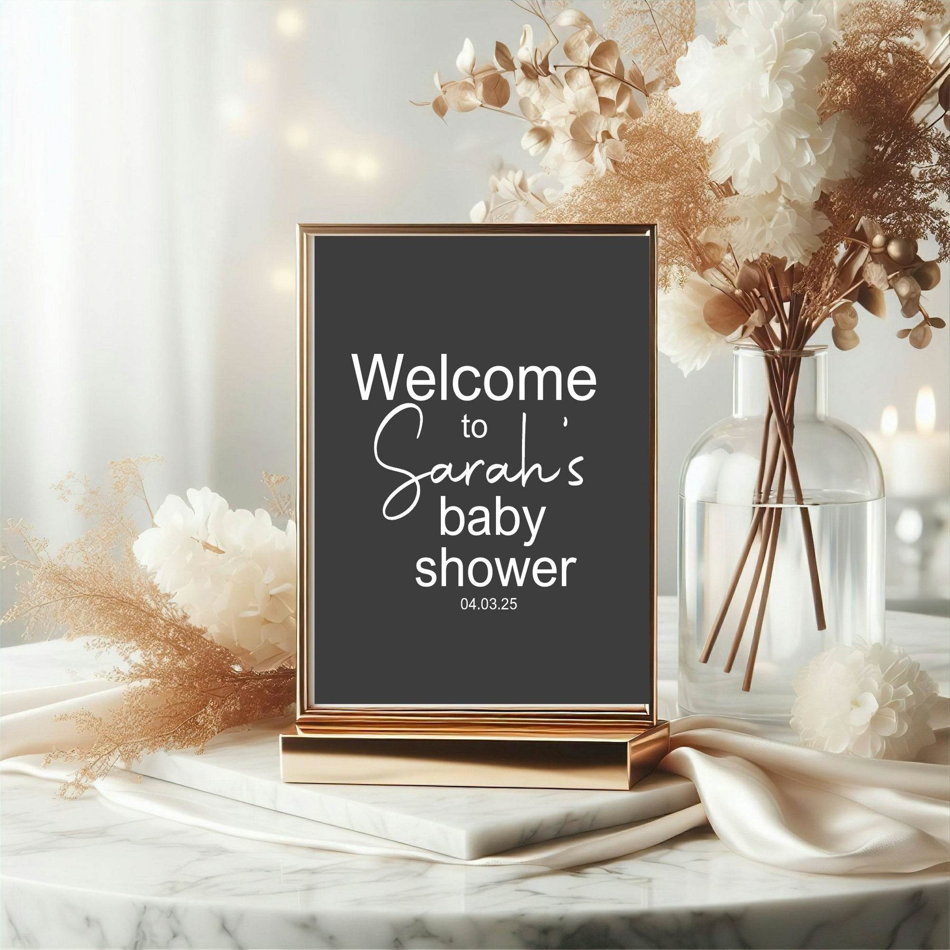 Minimalist Noir Welcome To Our Baby Shower Party Sign