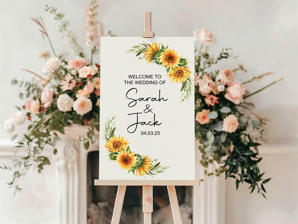 Sunflower Welcome To Our Wedding Party Sign - Larosier Prints