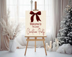 Red Velvet Bow Welcome Christmas Party Sign - Larosier Prints