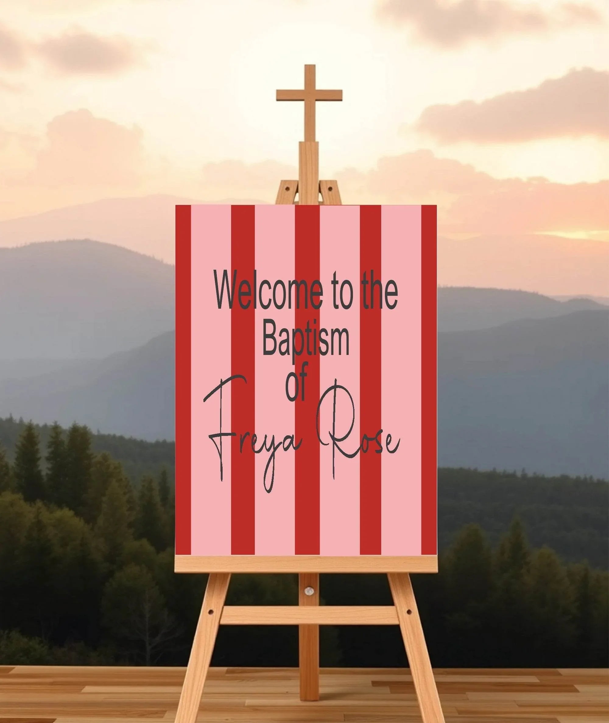 Red & Pink Welcome Christening | Baptism Party Sign - Larosier Prints