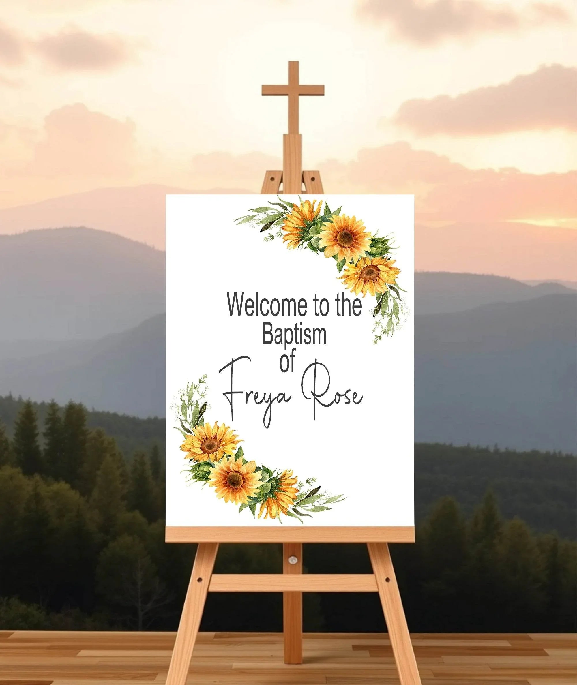 Sunflower Welcome Christening | Baptism Party Sign - Larosier Prints