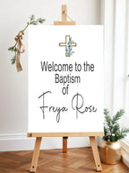 Eucalyptus Cross Welcome Christening | Baptism Party Sign - Larosier Prints
