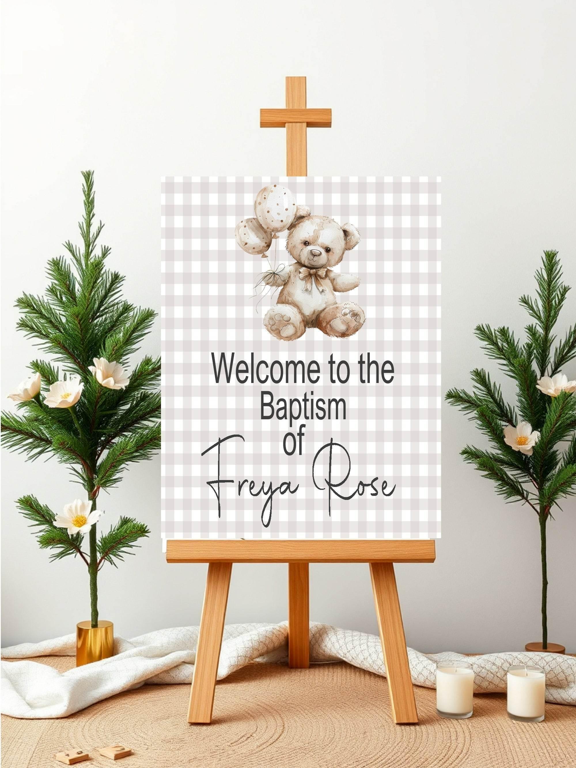 Checkered Bear Welcome Christening | Baptism Party Sign - Larosier Prints