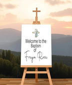 Eucalyptus Cross Welcome Christening | Baptism Party Sign - Larosier Prints