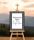 Black & White Stripe Welcome Christening | Baptism Party Sign - Larosier Prints