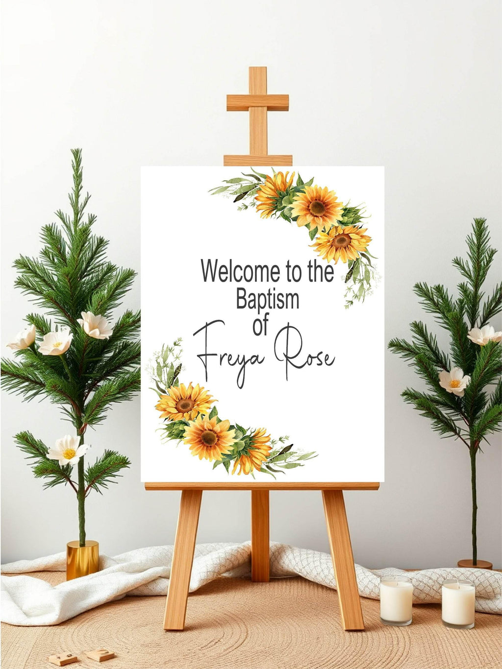 Sunflower Welcome Christening | Baptism Party Sign - Larosier Prints
