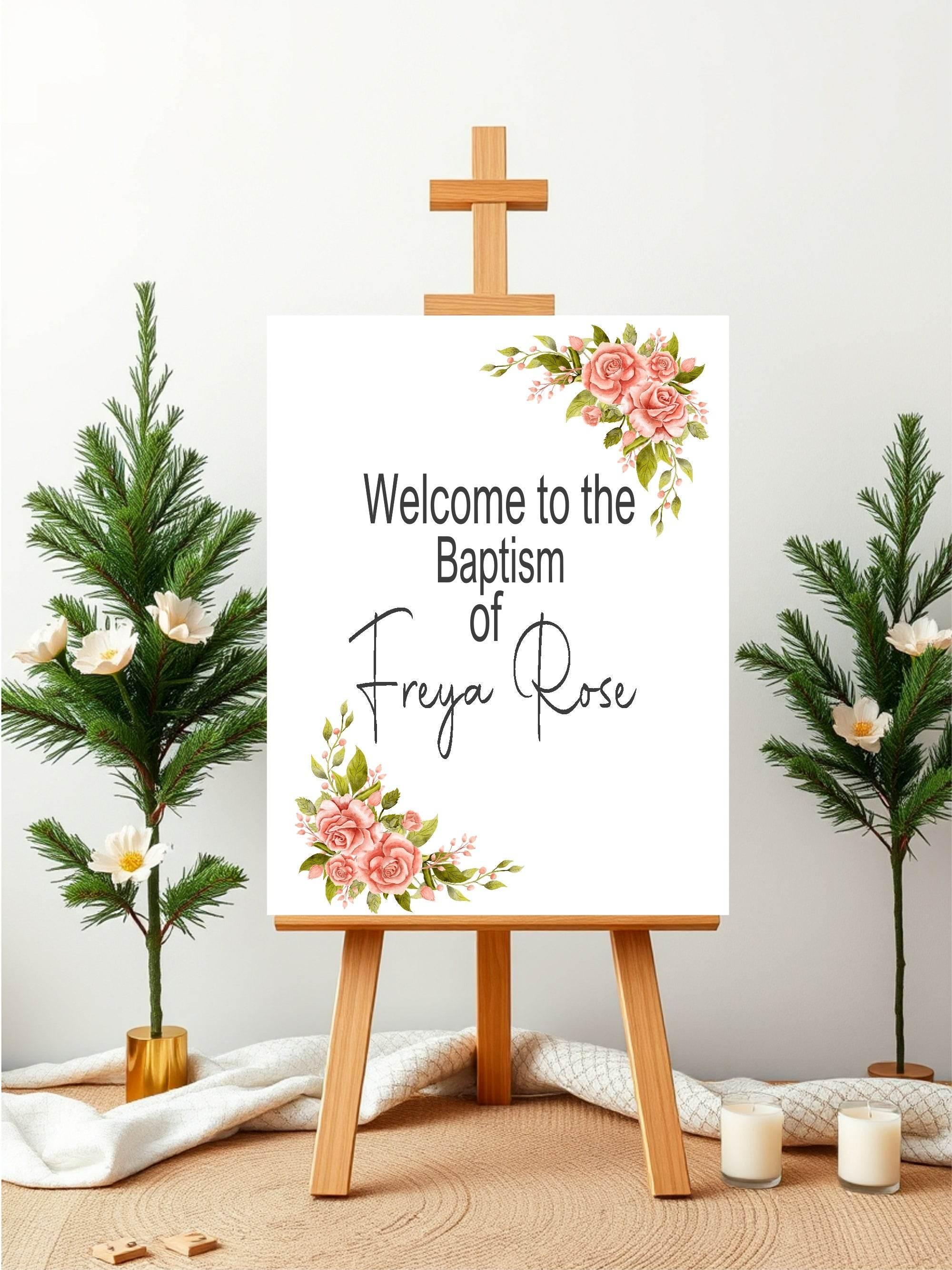 Pink Rose Welcome Christening | Baptism Party Sign - Larosier Prints