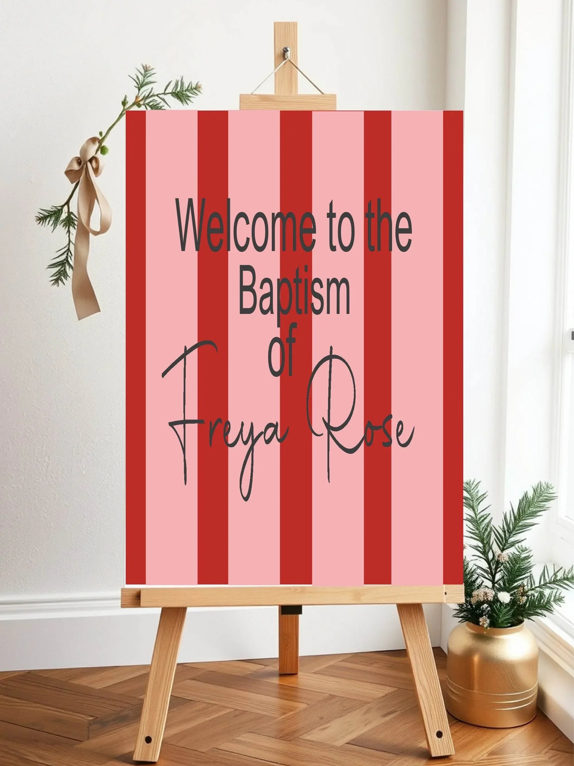 Red & Pink Welcome Christening | Baptism Party Sign - Larosier Prints
