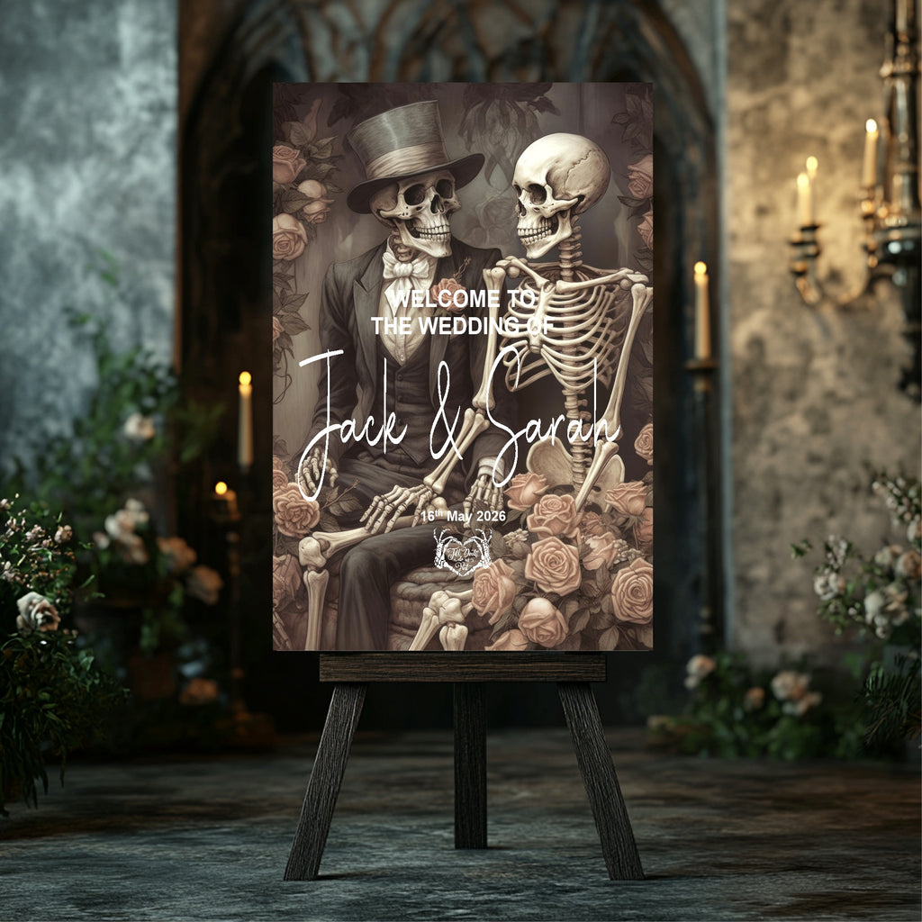 Gothic Skeleton Couple Welcome To Our Wedding Party Sign