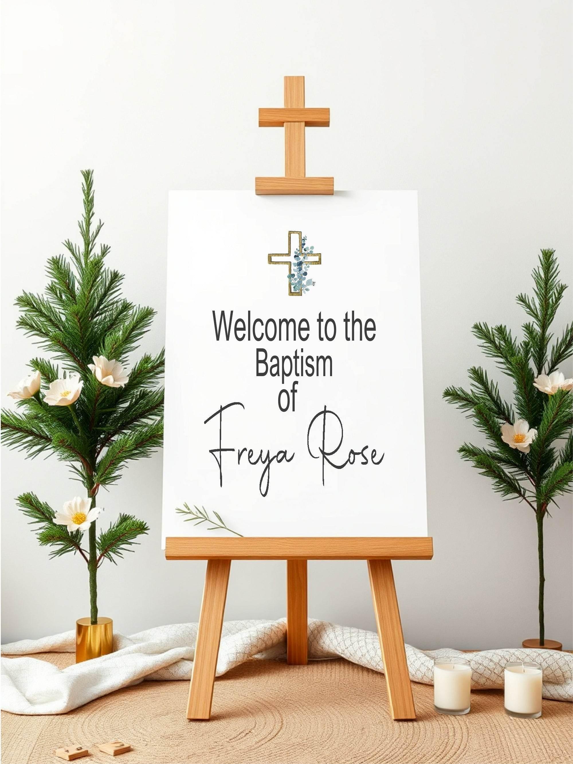 Eucalyptus Cross Welcome Christening | Baptism Party Sign - Larosier Prints