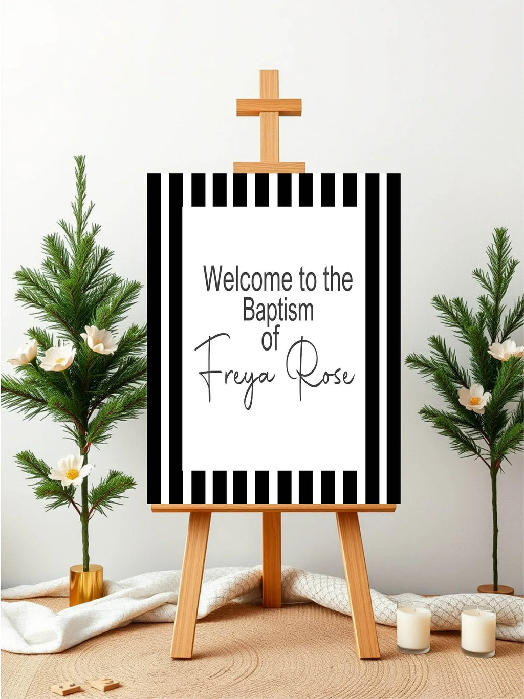 Black & White Stripe Welcome Christening | Baptism Party Sign - Larosier Prints