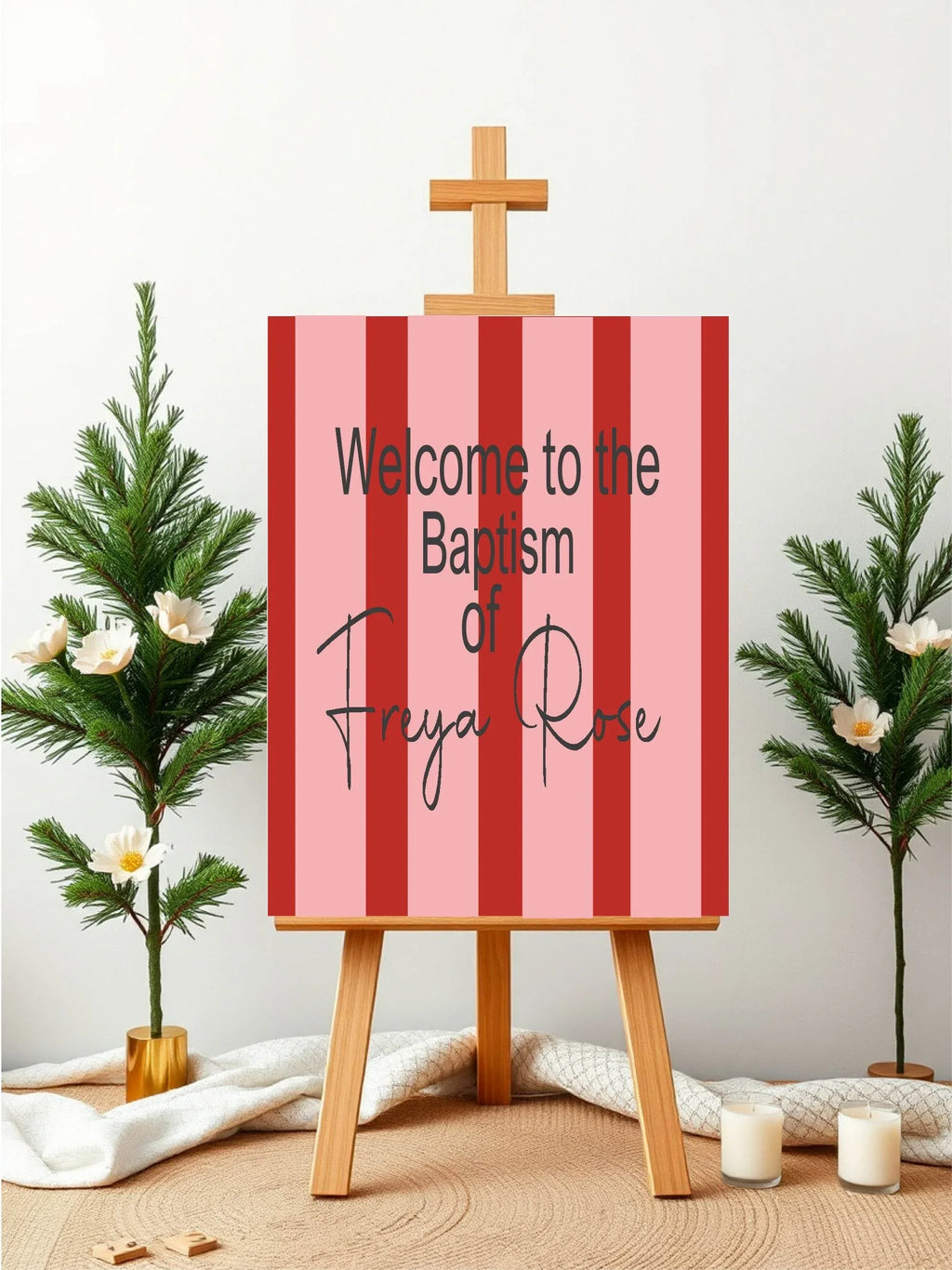 Red & Pink Welcome Christening | Baptism Party Sign - Larosier Prints