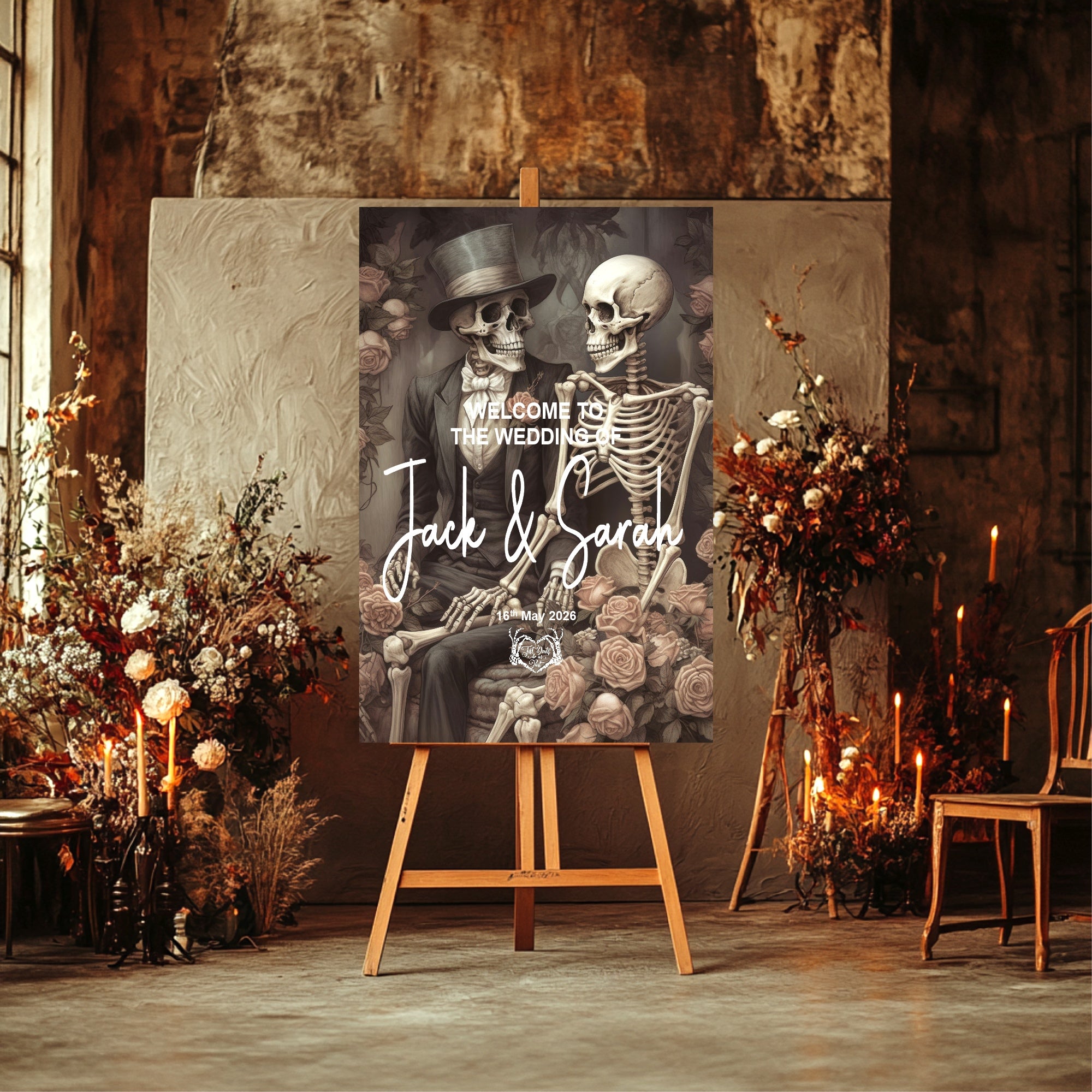 Gothic Skeleton Couple Welcome To Our Wedding Party Sign